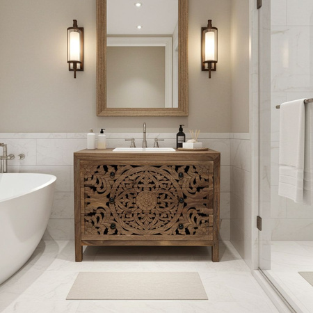 Komoda rzeźbiona z szufladami  do łazienki WCDS-3-100-MN z drewna mango