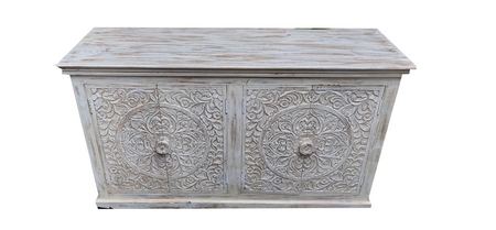 Komoda rzeźbiona bielona WCDS-4-140-MN z drewna mango