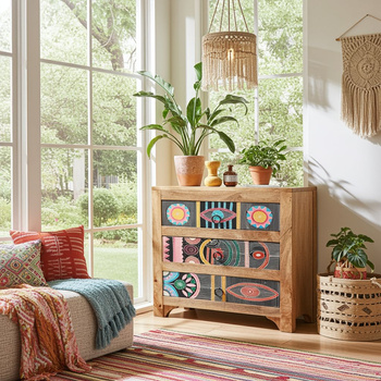 komoda z trzema szufladami w kolorowe wzory