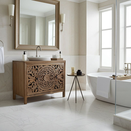 Komoda rzeźbiona z szufladami  do łazienki WCDS-3-100-MN z drewna mango