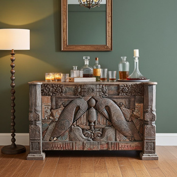 Bar antyczny ,Komoda rzeźbiona  ANTQ-BAR  z drewna mango