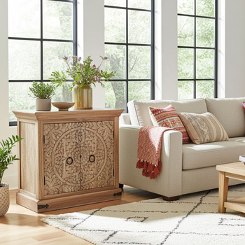 Komoda rzeźbiona WCDS-2-90-MN z drewna mango