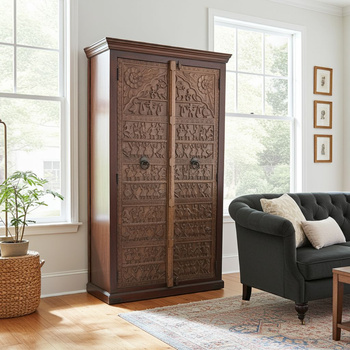 Szafa indyjska z drewna mango ręcznie rzeźbiona