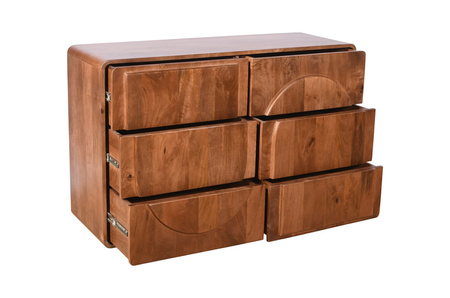 Bieliźniarka ED-03-MWL z litego drewna mango w kolorze orzech włoski, 6 szuflad, geometryczne fronty, 120×40×85 