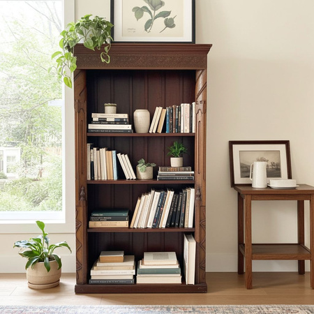 Kolonialny regał z litego drewna mango – elegancki mebel do salonu i gabinetu