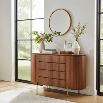 Drewniana bieliźniarka w stylu modern z frezowanymi szufladami i szafkami HS-04-MWL