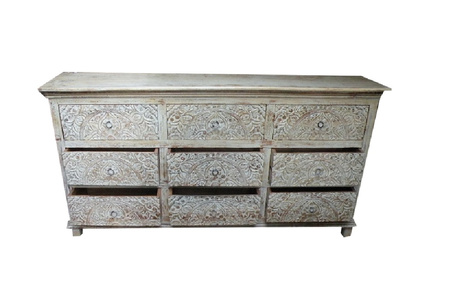 Komoda rzeźbiona bielona WCDS-4-140-MN z drewna mango