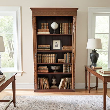 Kolonialny regał z litego drewna mango – elegancki mebel do salonu i gabinetu