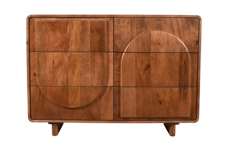 Bieliźniarka ED-03-MWL z litego drewna mango w kolorze orzech włoski, 6 szuflad, geometryczne fronty, 120×40×85 