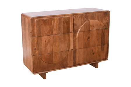 Bieliźniarka ED-03-MWL z litego drewna mango w kolorze orzech włoski, 6 szuflad, geometryczne fronty, 120×40×85 