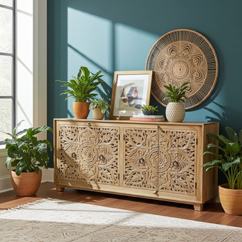 Komoda z drewna mango rzeźbiona  WCDS-4-180-MN