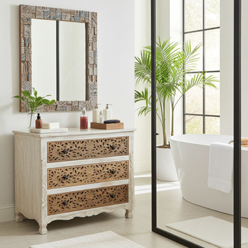 Komoda rzeźbiona z szufladami   do łazienki WCDS-3-93-MN z drewna mango