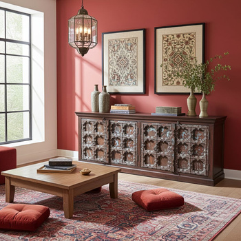 komoda indyjska z drewna mango. Ręcznie tworzony mebel orientalny z oryginalnymi, starymi elementami – idealny do wnętrz boho.