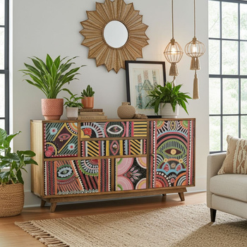 Komoda z drewna mango ręcznie malowana