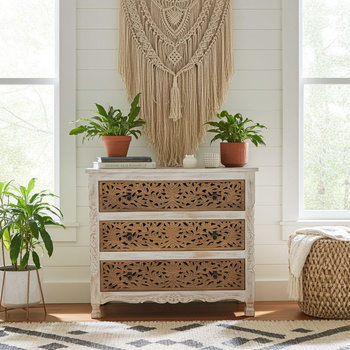 Komoda rzeźbiona z szufladami  WCDS-3-93-MN z drewna mango