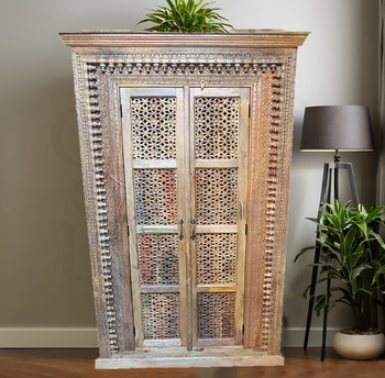 Szafa indyjska w stylu kolonialnym z drewna mango ręcznie rzeźbiona 